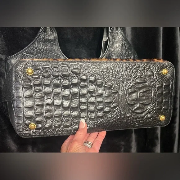 🐆🖤Vintage BRAHMIN Leopard print calf hair & Genuine Leather Shopper Tote Bag🐆EUC - Picture 3 of 17